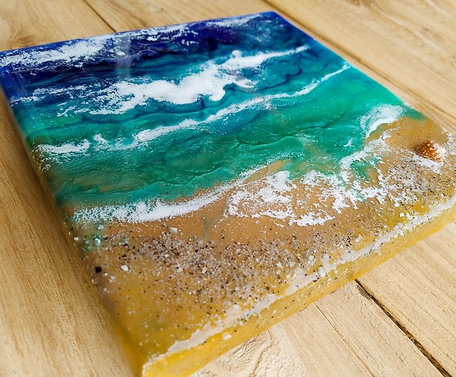 海景】レジンアート。オリジナルの海の絵。ビーチ風景青い波の海 ...