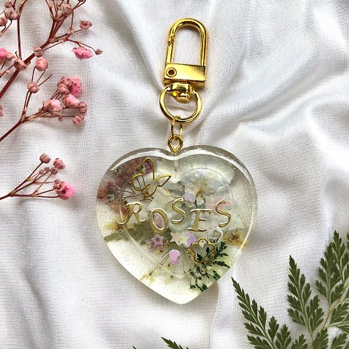 Resin Heart Keychain Flower Keychain Dried Flowers Charm -  Israel
