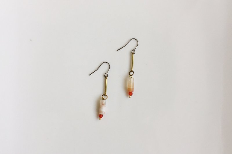 卷軸 珍珠瑪瑙耳環 - 耳環/耳夾 - 其他金屬 紅色