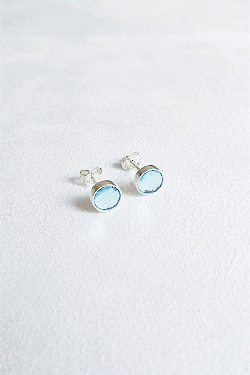 耳環 圓形 水藍 925純銀 - 耳環/耳夾 - 純銀 多色