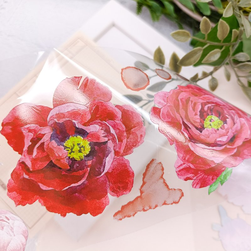 NO 124 牡丹花Peony / 紙膠帶 Masking Tape - 紙膠帶/和紙/PET - 塑膠 多色