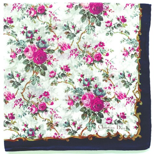 orangesodapanda Christian Dior Vintage Handkerchief Floral Pocket Square 19 x 18.5 inches