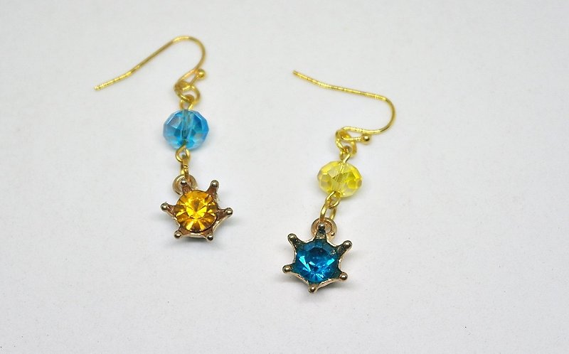 Alloy <yellow and blue>_hook earrings=two-tone style==>Limited X1 - Earrings & Clip-ons - Other Metals Blue