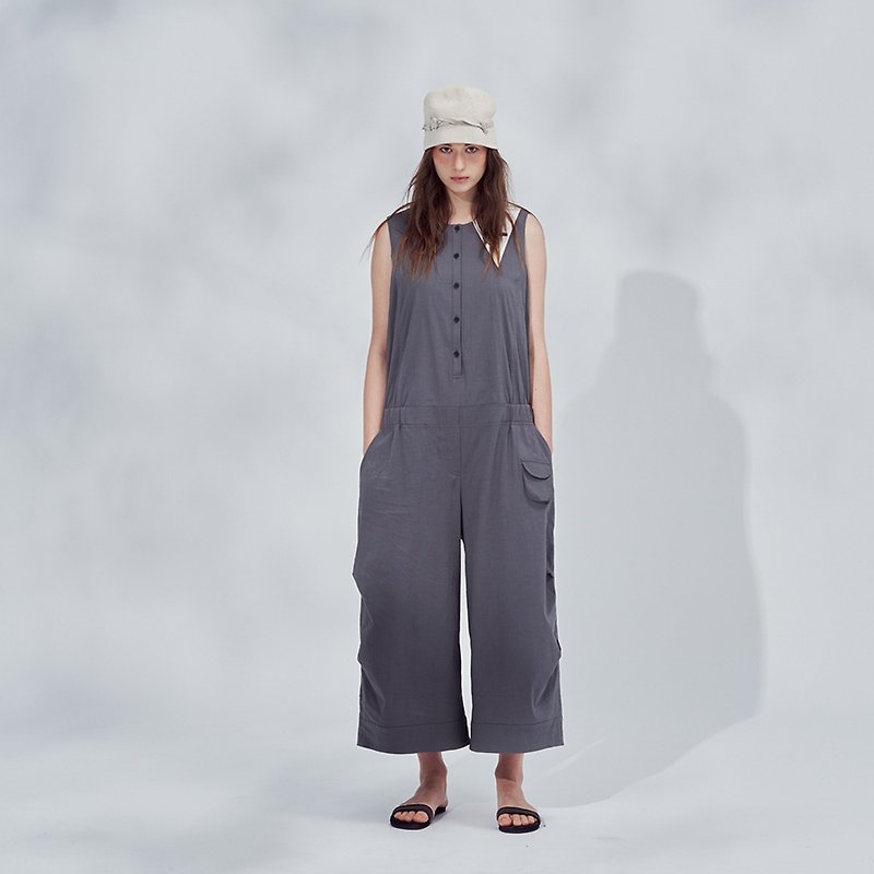 2201C11 Jumpsuit with one-sided cut collar - Overalls & Jumpsuits - Other Materials Gray