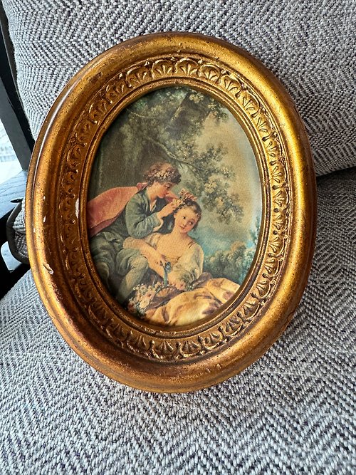 金銀寶貝 古董法國橢圓咖啡色仕女相框擺飾 W868