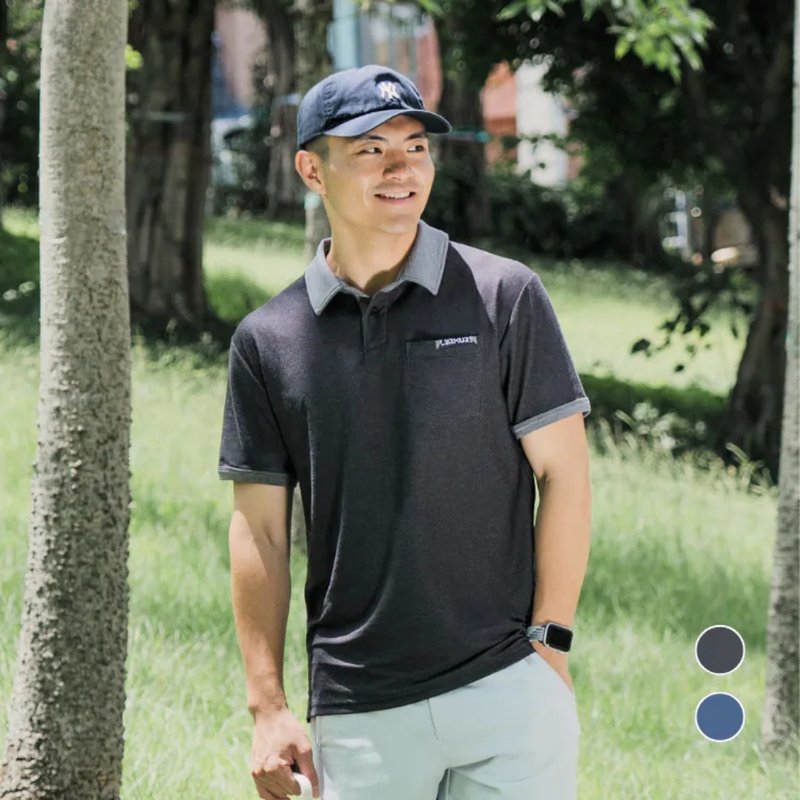 涼感輕丹寧運動 polo 衫(TCool涼感透氣)-灰麻花 - 男襯衫/休閒襯衫 - 其他材質 灰色