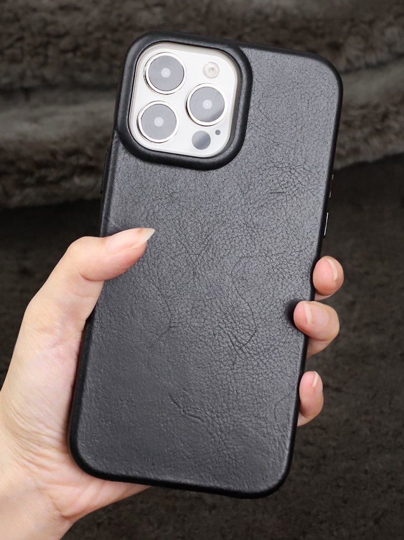 磁吸防摔皮革手機殼 iPhone 14/Plus/Pro/ProMax保護套MagSafe - 手機殼/手機套 - 真皮 黑色