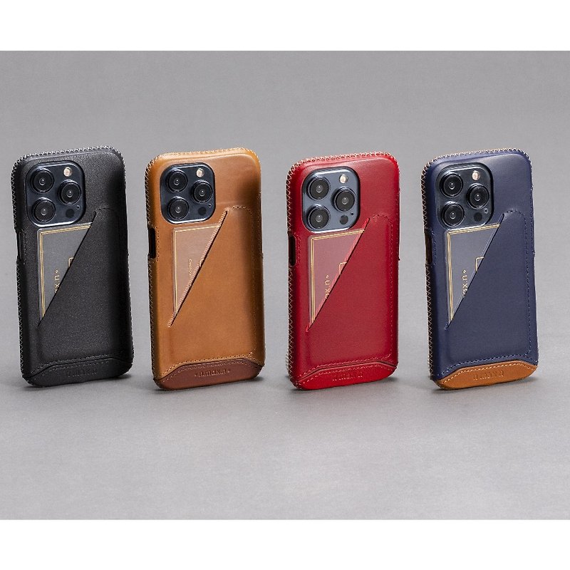 iPhone15 Pro Fully Covered Series Leather Card Slot Case - เคส/ซองมือถือ - หนังแท้ สีนำ้ตาล