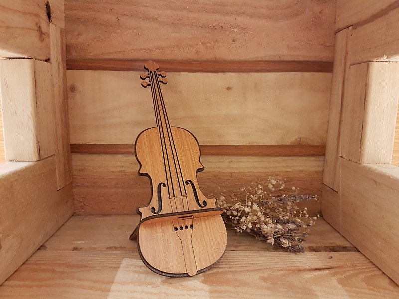 【先生の日ギフト】木製携帯電話ホルダー─ヴァイオリン - 置物 - 木製 ブラウン