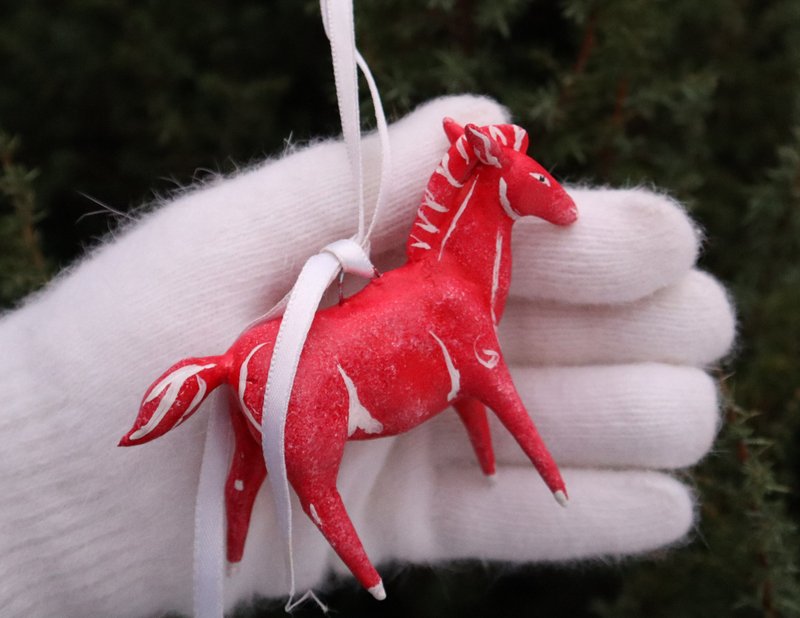 紅色馬年生肖動物 獨特擺飾 雕塑 - 公仔模型 - 其他材質 紅色