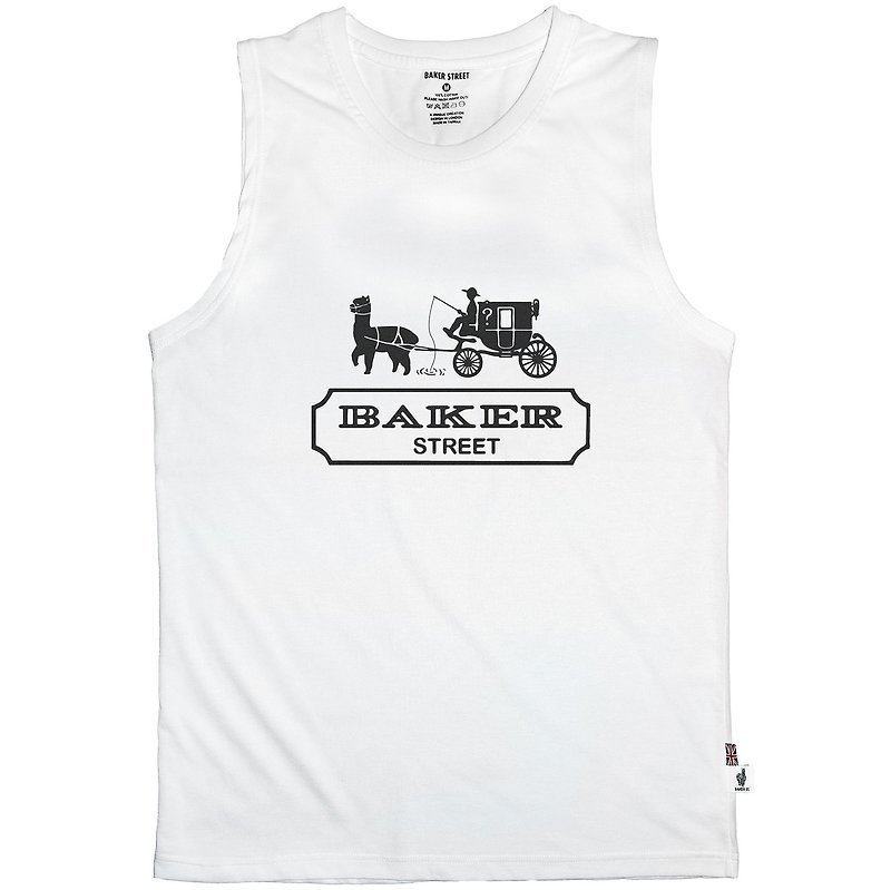 British Fashion Brand [Baker Street] Alpaca Carriage Printed Vest - Men's Tank Tops & Vests - Cotton & Hemp White