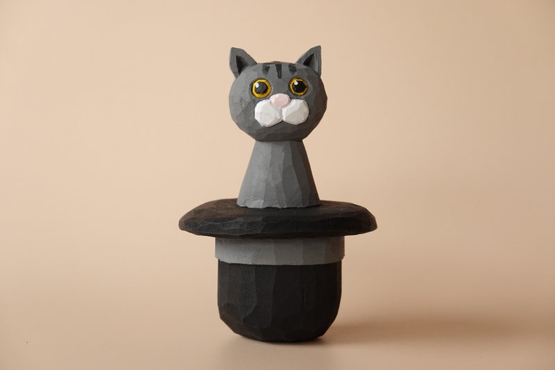 Cat in a Hat - Stuffed Dolls & Figurines - Wood Gray