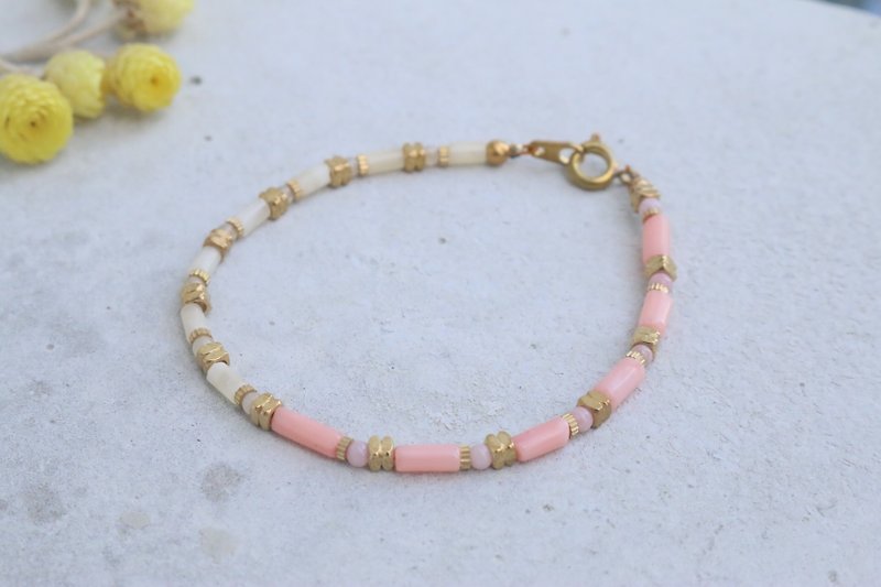 Rhodonite jade brass bracelet 0864(look Beautifully) - Bracelets - Gemstone Pink