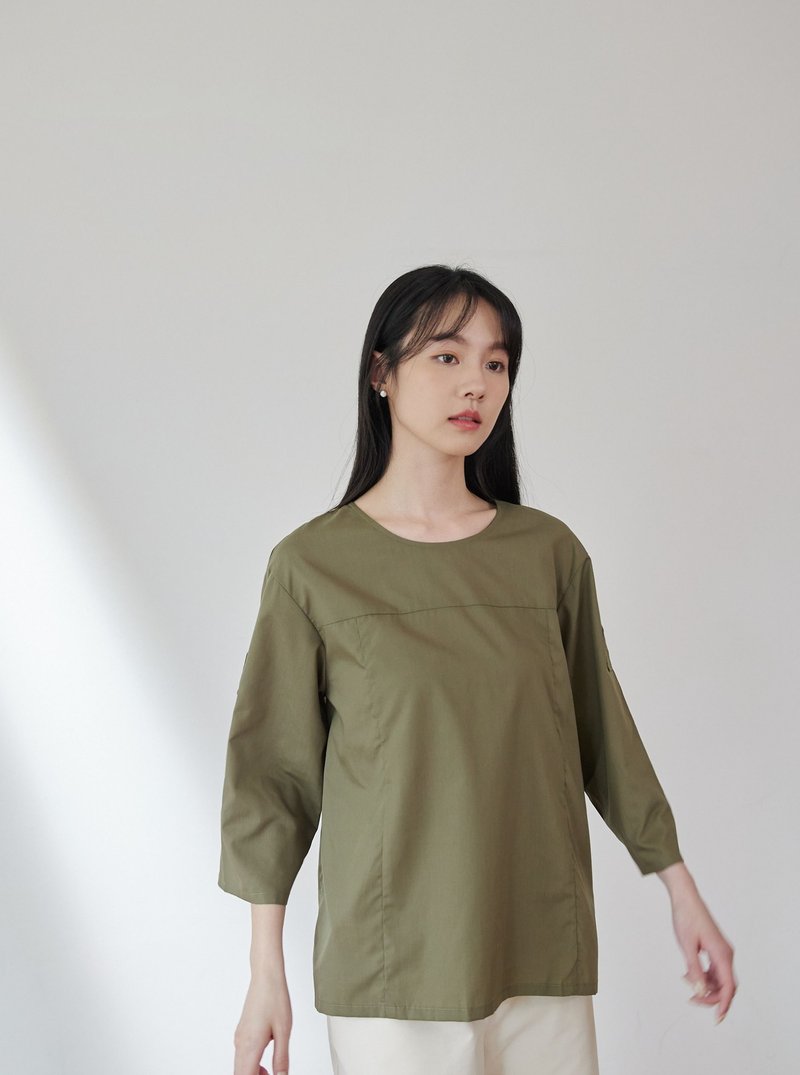 Dateline wide-sleeved off-shoulder top-City - Women's Tops - Cotton & Hemp Green