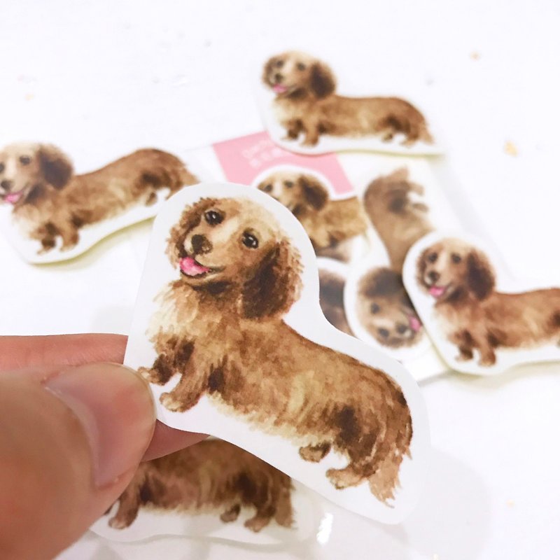 Puppy Series Sticker Watercolor,illustrations,Sticker,Dachshund Sticker - Stickers - Paper Brown