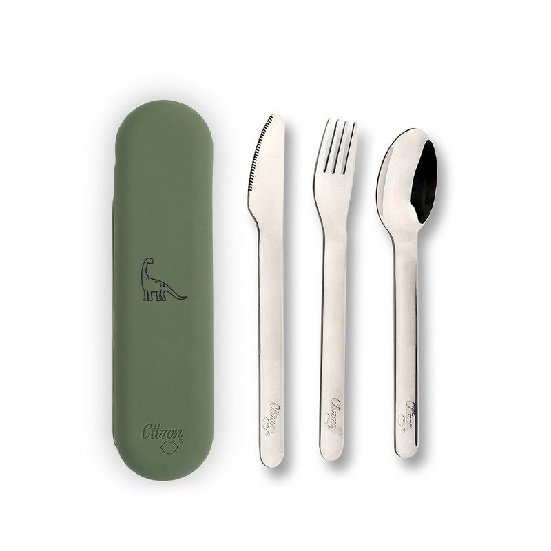 Fast Shipping [Citron] Children's Tableware Three-Piece Set (Including Storage Bag)_ Forest Green - Children's Tablewear - Stainless Steel 