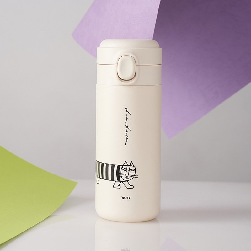 【WOKY沃廚】設計聯名款One-touch隨行保溫杯350ML-杏色 - 保溫瓶/保溫杯 - 不鏽鋼 白色