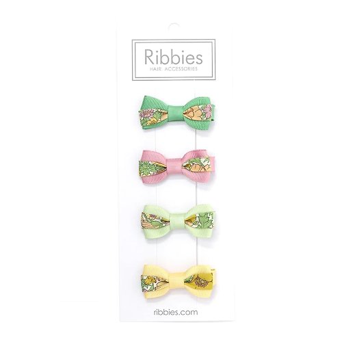 Ribbies 台灣總代理 英國Ribbies 雙色緞帶蝴蝶結4入組-MS Mustard