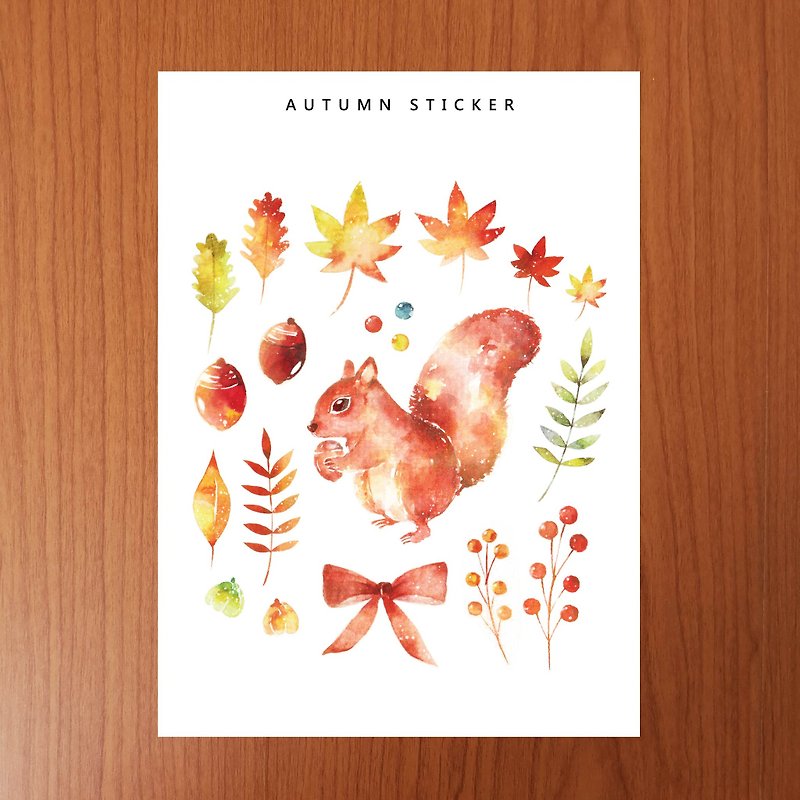 Since autumn maple leaf paper clip squirrel - สติกเกอร์ - กระดาษ สีส้ม