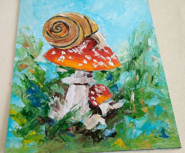 ✴️【原画】『キノコ谷で読書』（動物画　リス　植物　森林　きのこ　風景画） ✴️【原画】『キノコ谷で読書』（動物画 リス 植物 森林 きのこ