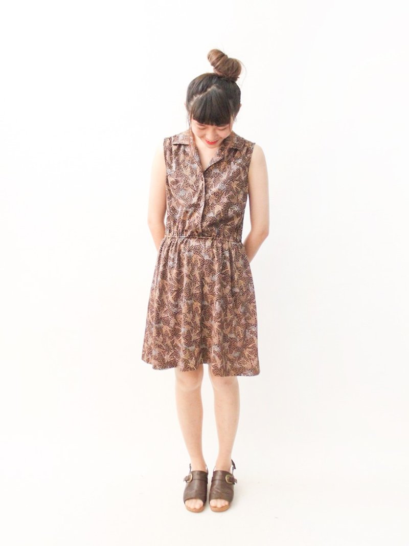 Vintage Brown Geometric Sleeveless Vintage Dress Vintage Dress - One Piece Dresses - Polyester Brown