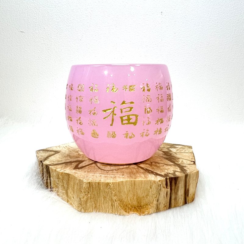 粉琉璃百福金標茗茶杯 | 身心靈產品 - 其他杯子 - 琉璃 粉紅色