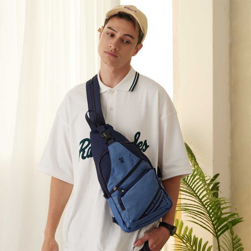 【Kinloch Anderson】Even造型口袋拉鍊肩背包-深藍色 - 側背包/斜背包 - 聚酯纖維 藍色