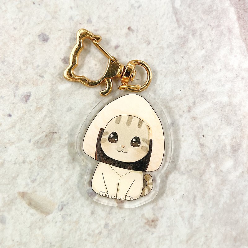 Gray and White Rice Ball Cat Double-Sided Transparent Acrylic Charm Charm Keychain - Keychains - Acrylic 