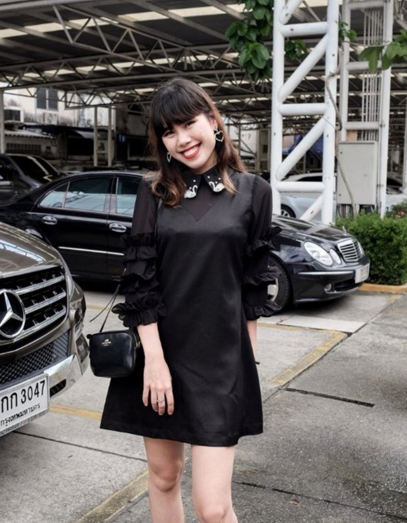 棉．麻 洋裝/連身裙 - (SIZE:S) Black Swan Dress