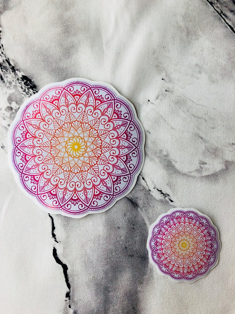 (Set of 2) Hand-painted Mandala Henna Waterproof Luggage Sticker Mandala Hannah - สติกเกอร์ - วัสดุกันนำ้ หลากหลายสี