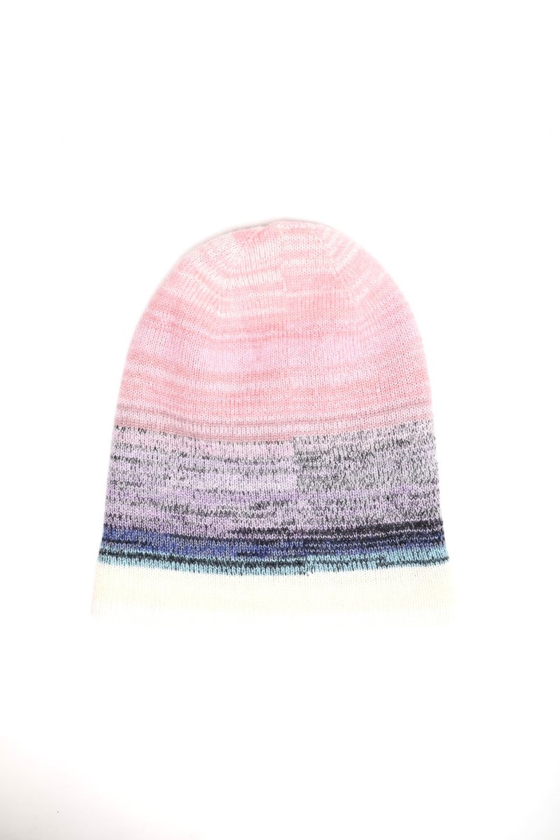 Kashmiri | Exquisite Luxury | Pink-Purple Deep Green Reversible 100% Cashmere Slouchy Fold-Over Hat - Ultra Warm - หมวก - ขนแกะ สึชมพู