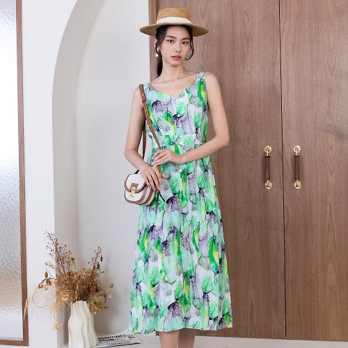 MEDUSA LADY 【MEDUSA】綠色水墨天絲長洋裝(M-XL) | 長洋裝 度假洋裝 天絲棉
