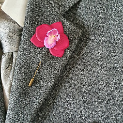 Leather Novel Men's lapel pin bordo orchid Leather boutonniere 3rd anniversary gift