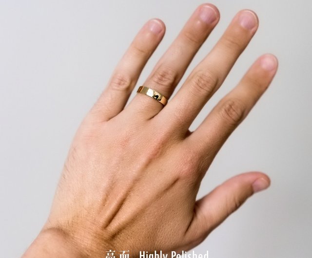 ハンドメイドつ Matte Flat Court 18K Solid Gold Ring Minimalist 5mm