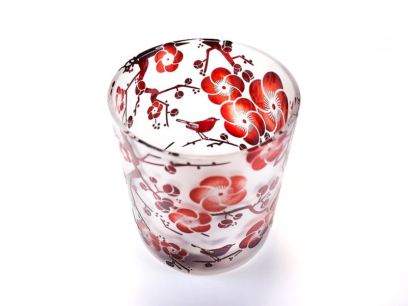 Spring love glass of plum and nightingale - ถ้วย - แก้ว สีแดง