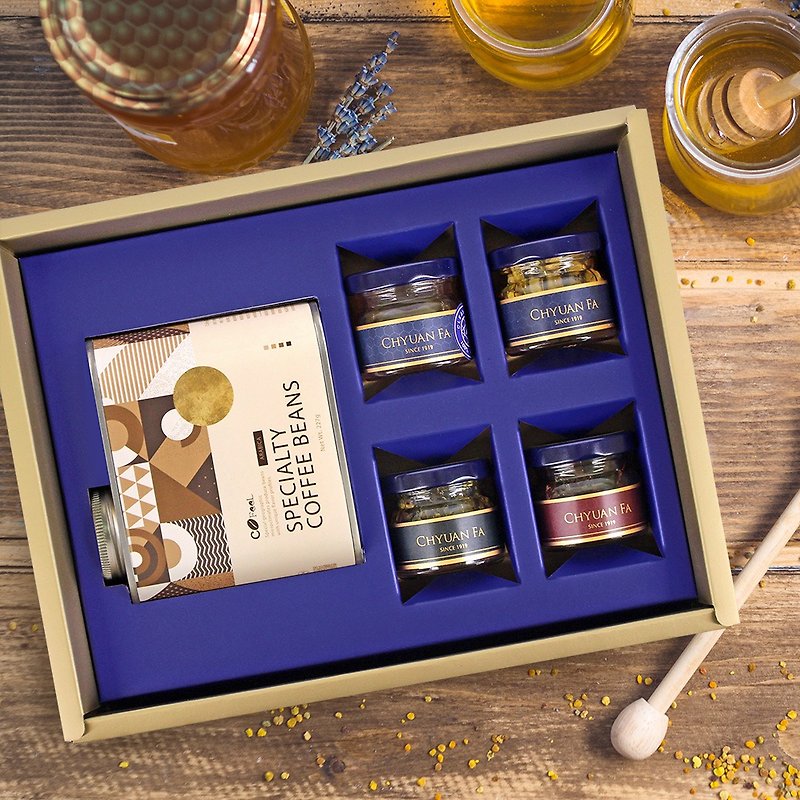 CoFeel Yergacheffe G1│Coffee Beans + Quanfa Honey│Coffee and Honey Gift Box - กาแฟ - วัสดุอื่นๆ สีน้ำเงิน