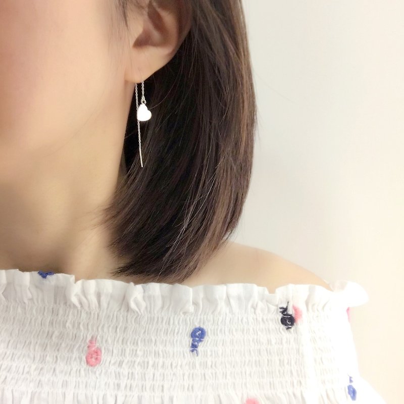 Single Love Ear Chain S925 Sterling Silver Earrings Allergy Free - ต่างหู - เงินแท้ สีเงิน