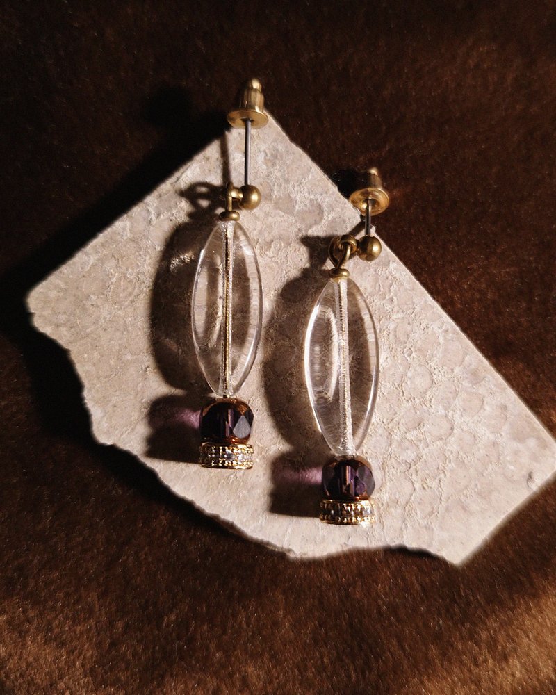 Transparent Dangle Earrings - Imported Beads [One of a Kind] - ต่างหู - ทองแดงทองเหลือง สีใส