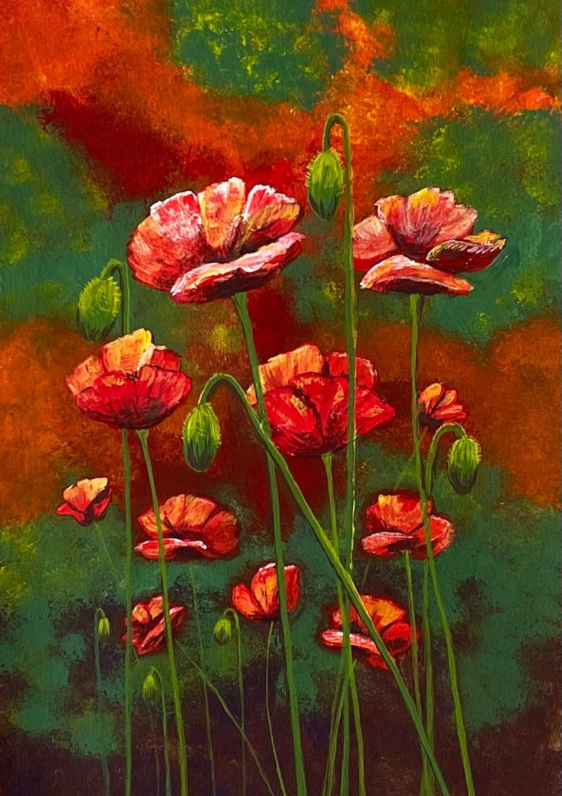 Poppy field. Painting Gouache. - 壁貼/牆壁裝飾 - 紙 