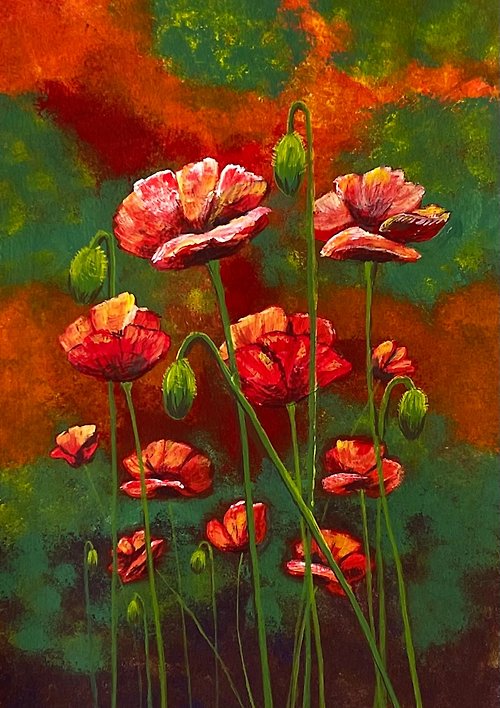 vernissage-VG-galery Poppy field. Painting Gouache.
