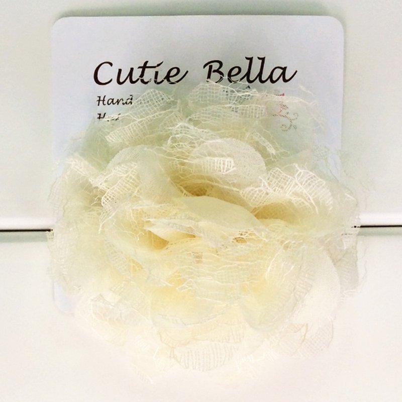 Cutie Bella 手工髮飾全包布 Lace Camellia 蕾絲茶花髮夾-Cream - 髮夾/髮圈 - 聚酯纖維 
