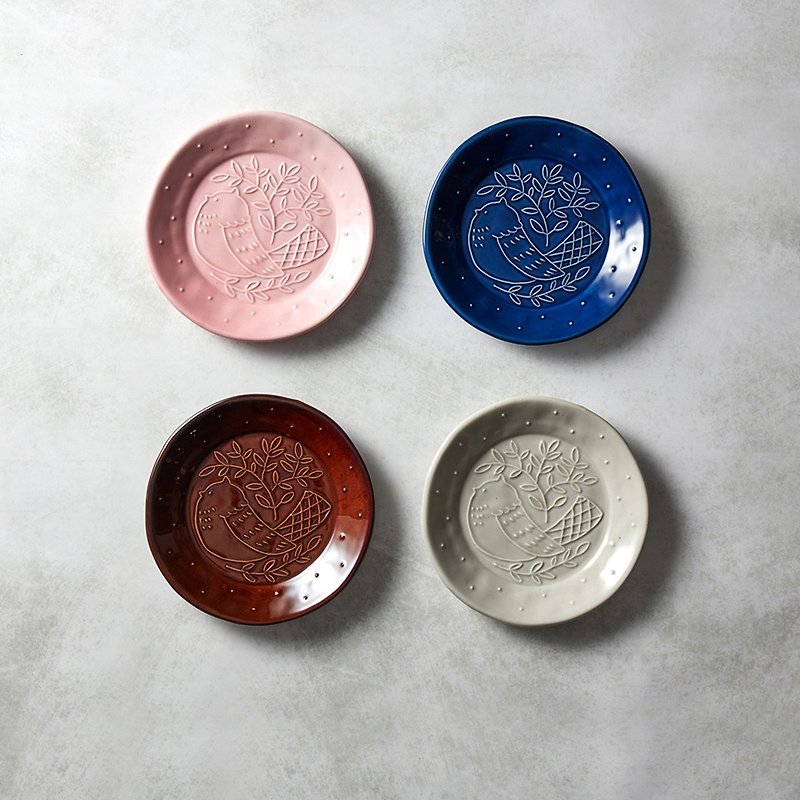 Shimao Bozo Sasaki - Mori's Song Round Bird Plate - (4 pieces) - Small Plates & Saucers - Pottery Multicolor