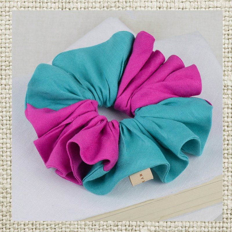 Linen Scrunchie For Long Hair & Short Hair Buns - Two Color Blend Scrunchie - เครื่องประดับผม - ผ้าฝ้าย/ผ้าลินิน ขาว