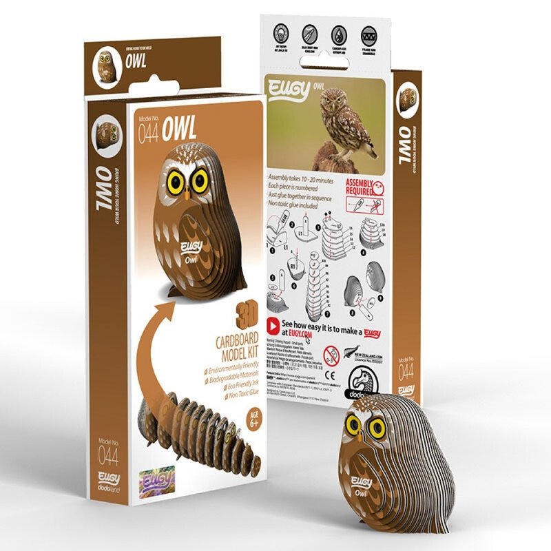 EUGY 3D Cardboard Kit Set Model - 044 Owl - เกมปริศนา - กระดาษ สีนำ้ตาล