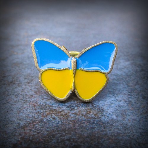 Gogodzy butterfly yellow blue pin,ukraine butterfly pin,handmade enamel brass pins