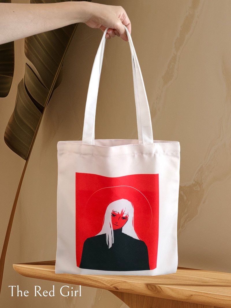 Red Girl Eco Tote Bag - กระเป๋าถือ - ผ้าฝ้าย/ผ้าลินิน หลากหลายสี