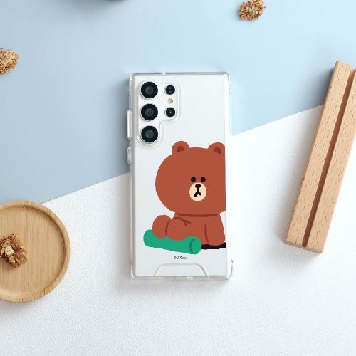 TOYSELECT LINE FRIENDS經典-瑜珈熊大防摔透明SAMSUNG手機殼