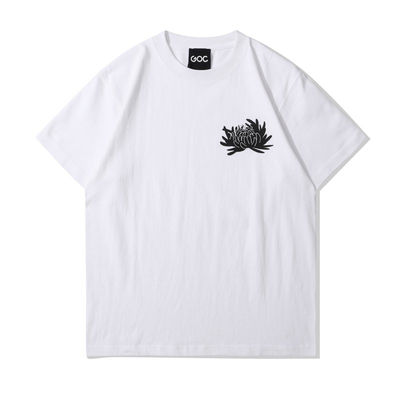 GOC Studio 菊花手工絲印反光 T 恤 - 白色 - 帽T/大學T - 棉．麻 白色