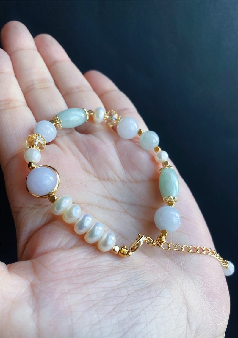 Myanmar jade A cargo jade pearl citrine design bracelet gift natural stone girlfriend bracelet - Bracelets - Jade Green