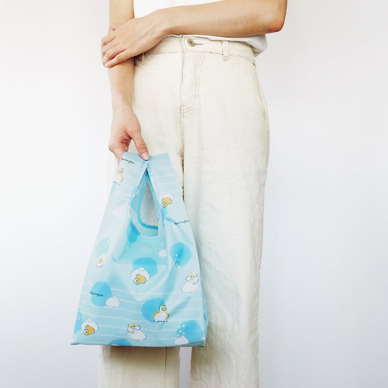 Eco-friendly shopping bag [Bag Go-Xiao Chai Bao] with hanging bag, foldable storage - Handbags & Totes - Polyester Blue